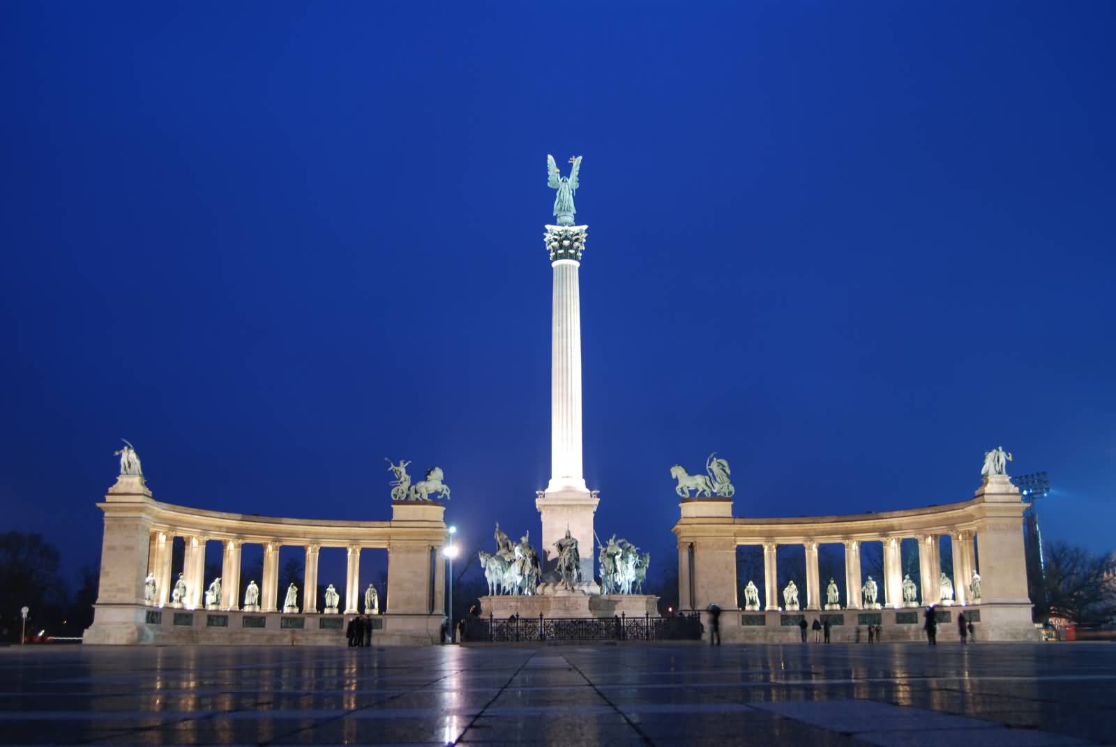 The Millennium Monument In Heroes Square During Blue Hours