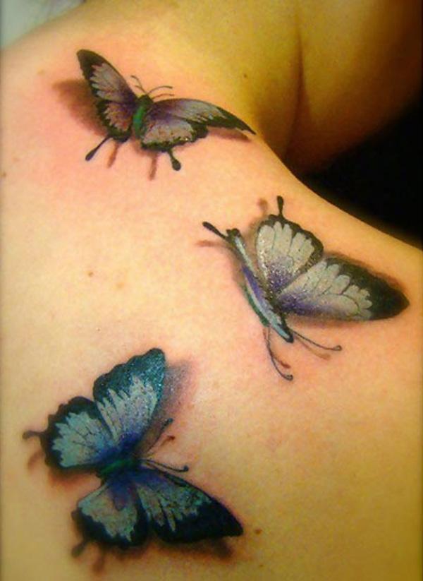 Three Butterfly Tattoos On Right Back Shoulder
