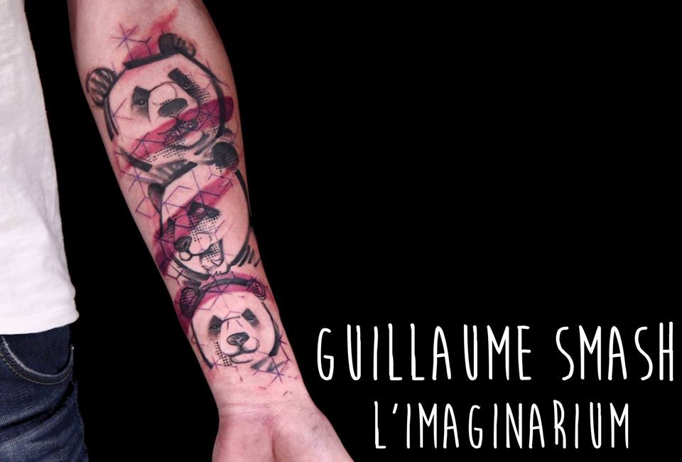 Three Panda Head Tattoo On Left Forearm By Guillaume Smash