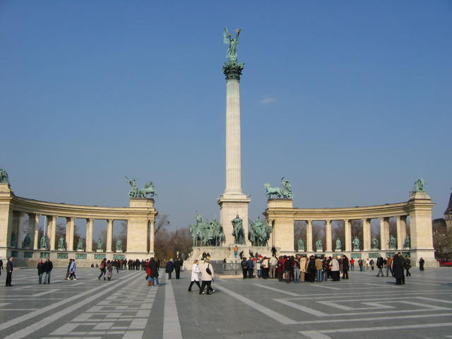 Tourists At The Heroes Square In Budapest
