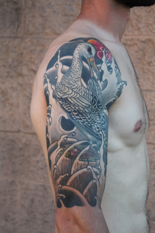 Traditional Albatross Tattoo On Man Right Half Sleeve