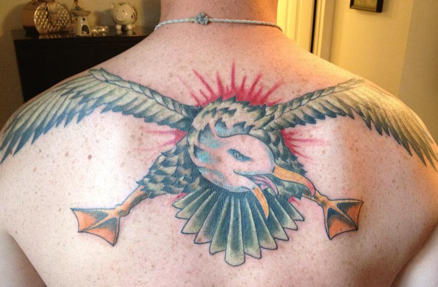 Traditional Albatross Tattoo On Man Upper Back