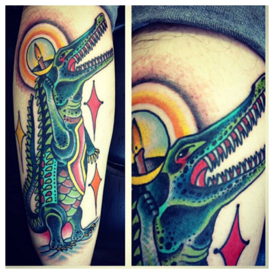 Traditional Alligator Tattoo Design For Sleeve