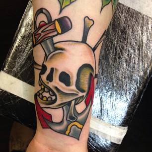 Traditional Anchor In Skull Tattoo On Wrist
