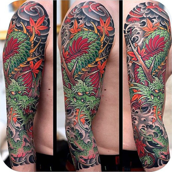 Traditional Dragon Tattoo On Man Right Sleeve By Johan Svahn