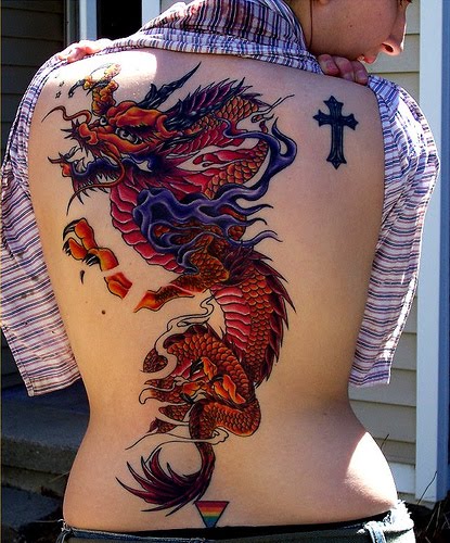 Traditional Dragon Wrap Around Tattoo On Women Full Back