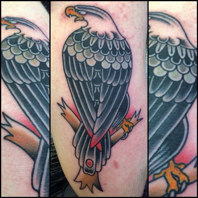 Traditional Eagle Tattoo On Half Sleeve By Chris Martin