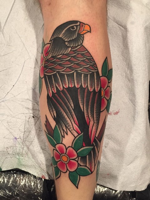 Traditional Eagle With Rose Tattoo On Forearm By Myke Chambers