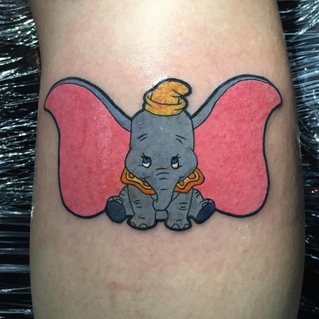 Traditional Elephant Dumbo Tattoo Design For Leg Calf