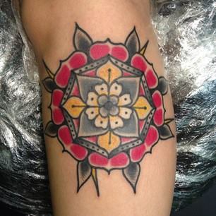 Traditional Flower Tattoo On Leg Calf By Sam Ricketts