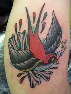 Traditional Flying Bird Tattoo On Leg Calf By Sam Ricketts