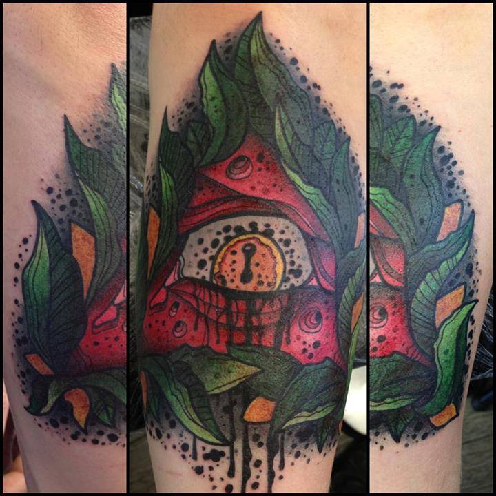 Traditional Illuminati Eye Tattoo On Sleeve By Scott Owen