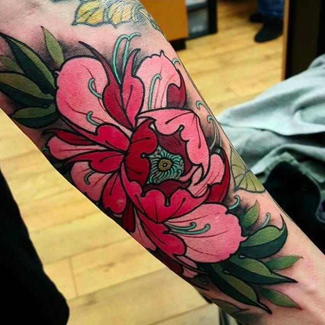 Traditional Peony Flower Tattoo Design For Arm