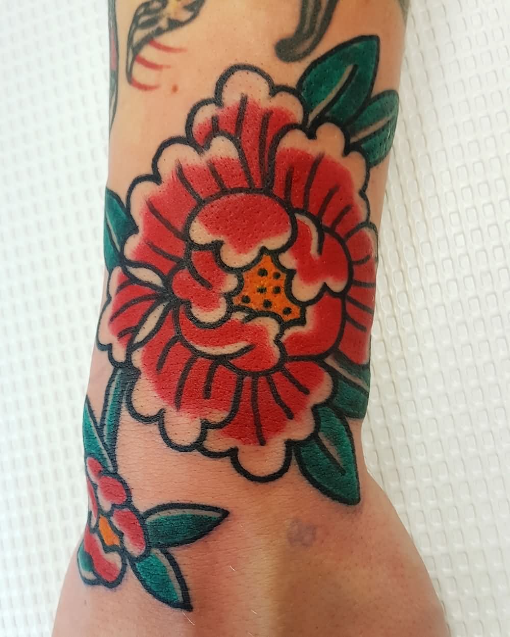 Traditional Peony Flower Tattoo Design For Sleeve