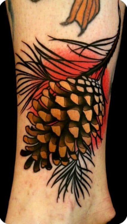 Traditional Pine Cone Tattoo On Leg By Daniel Gensch