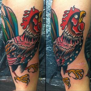 Traditional Rooster Tattoo On Right Half Sleeve