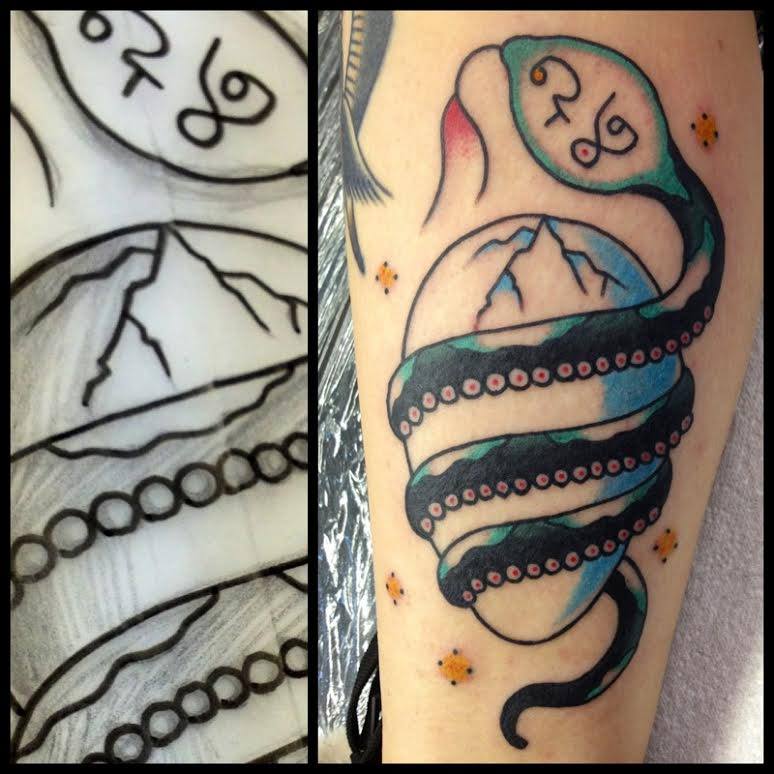 Traditional Snake With Egg Tattoo On Sleeve