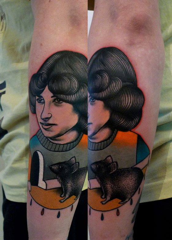 Traditional Women Head Tattoo On Man Left Sleeve By Mariusz Trubisz