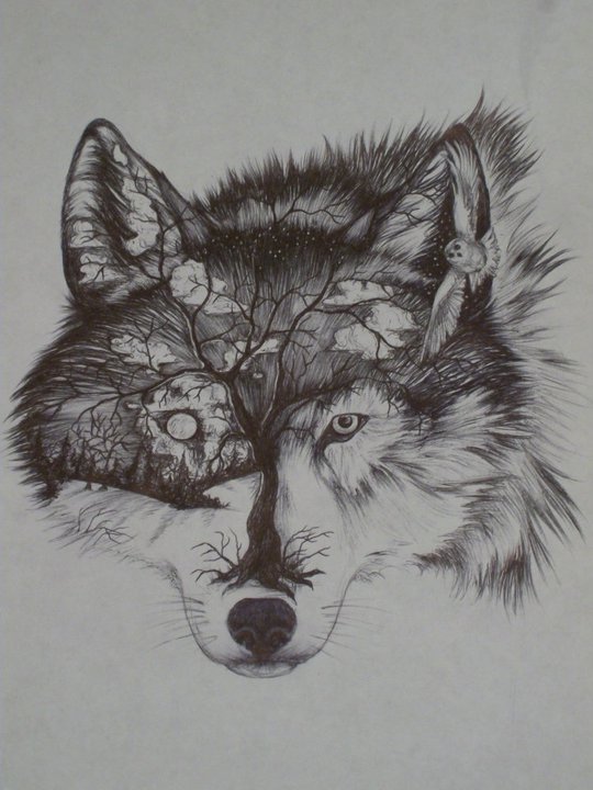 Tree In Wolf Head Tattoo Design