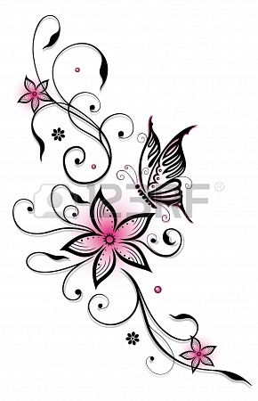 Tribal Butterfly And Flower Tattoo Design