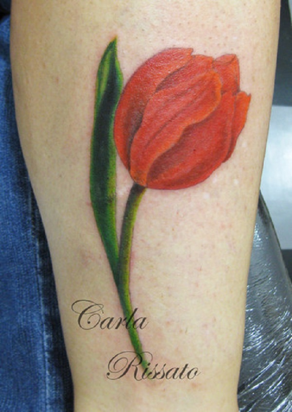 Tulip Tattoo On Leg by Carla Rissato