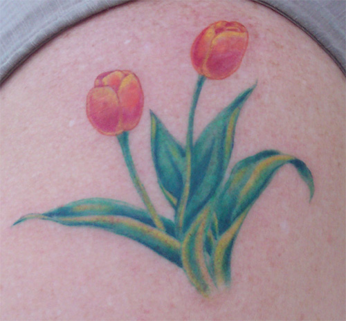 Tulip Tattoo On Shoulder