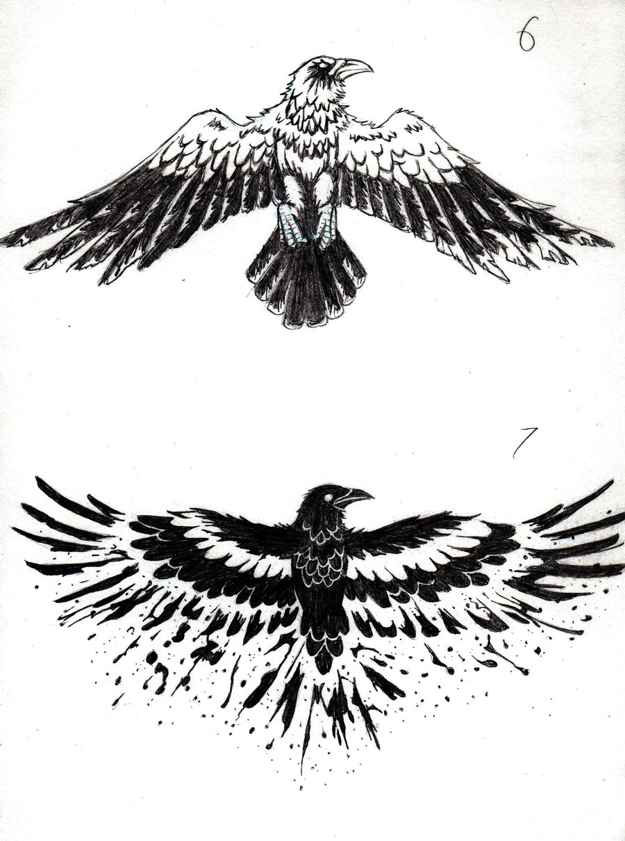 Two Flying Crow Tattoos Designs