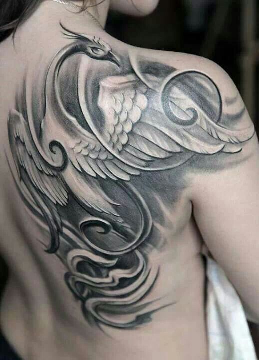 Unique Black And Grey Albatross Tattoo On Right Back Shoulder
