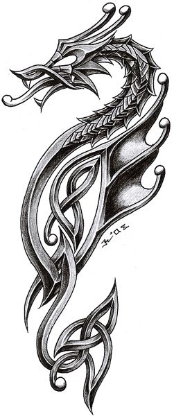 Unique Black Ink Celtic Dragon Tattoo Design