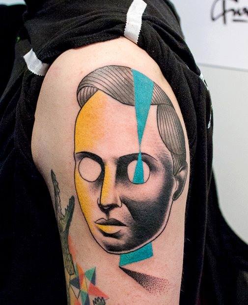Unique Boy Face Tattoo On Left Shoulder By Mariusz Trubisz