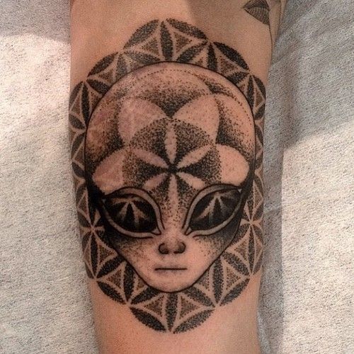 Unique Dotwork Alien Head Tattoo Design For Sleeve