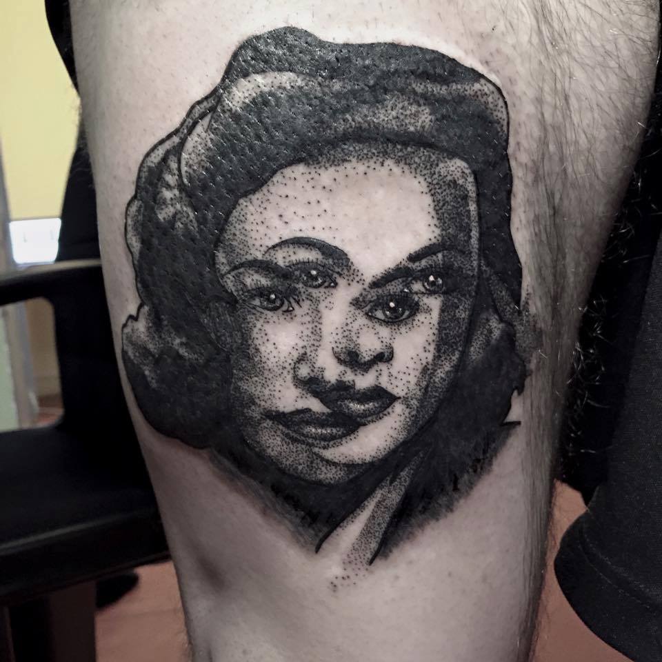Unique Dotwork Women Face Tattoo Design For Half Sleeve By Filipa Vargas