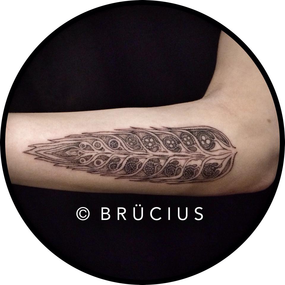 Unique Feather Tattoo On Right Forearm By Brucius
