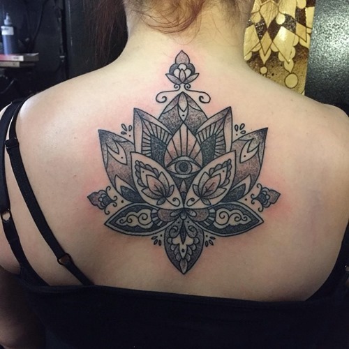 Upper Back Mandala Flower Tattoo For Girls