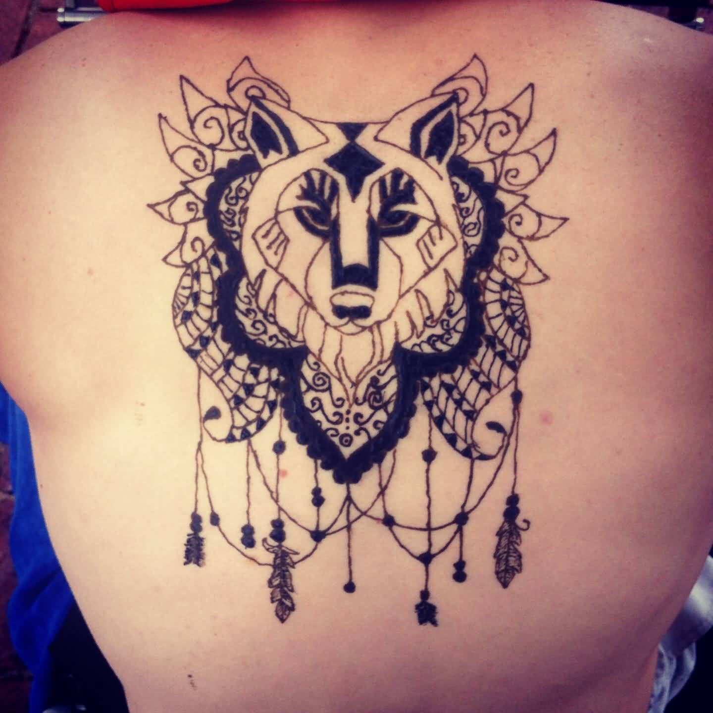 Upper Back Mandala Wolf Tattoos Idea