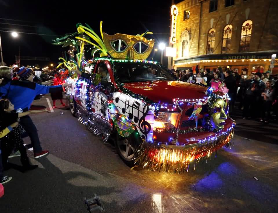Vehicles Adorned With Festive Decoration During The Mardi Gras Parade