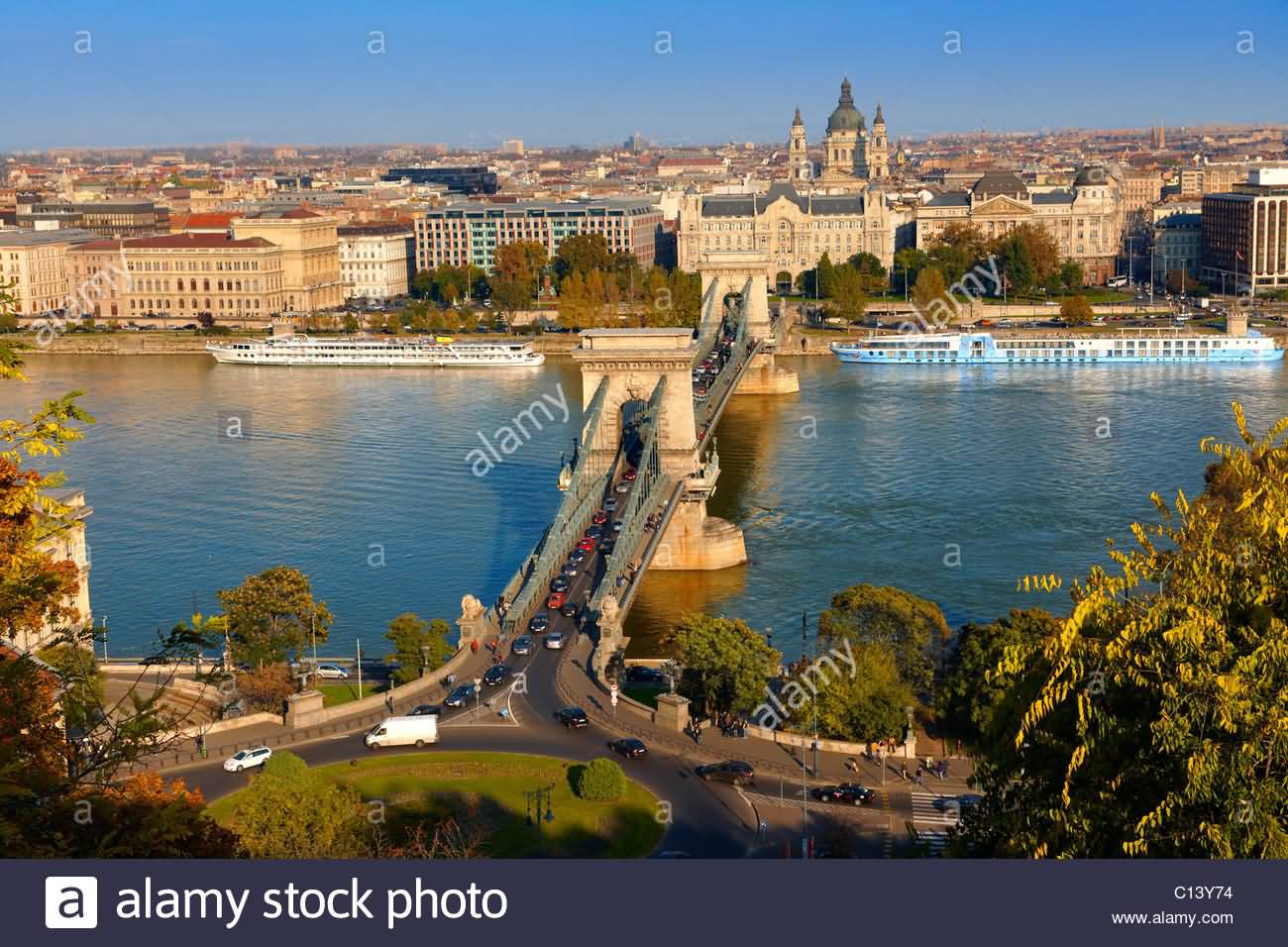 View Across The Danube To Pest From The Buda Castle With The Szecheni Chain Bridge