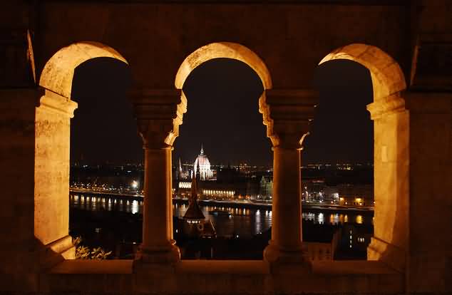 View Of Buda Castle From Fisherman’s Bastion At Night
