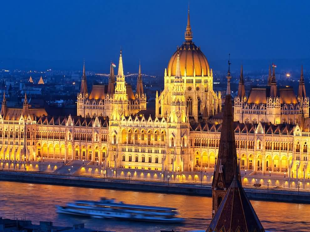 View Of Hungarian Parliament Building At Night