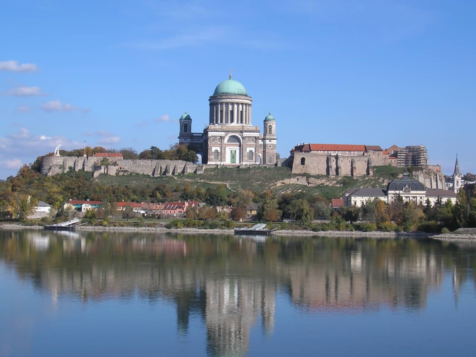 Water Reflection Of Esztergom Basilica In Danube River