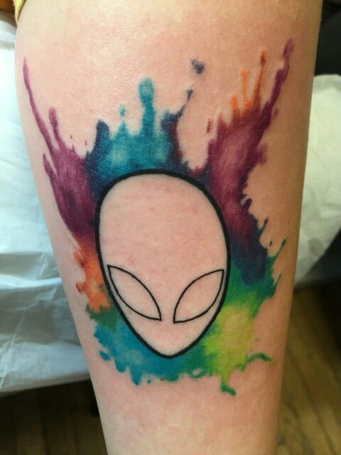 Watercolor Alien Head Tattoo Design For Leg