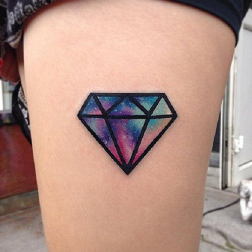 Watercolor Diamond Tattoo On Side Thigh