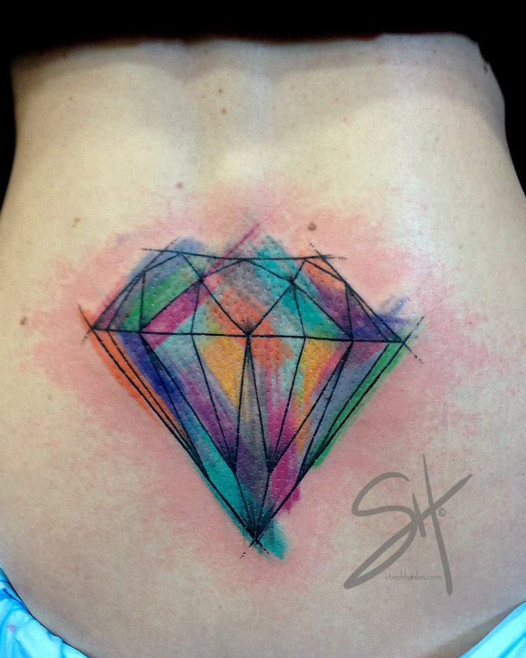 Watercolor Diamond Tattoos On Back Body