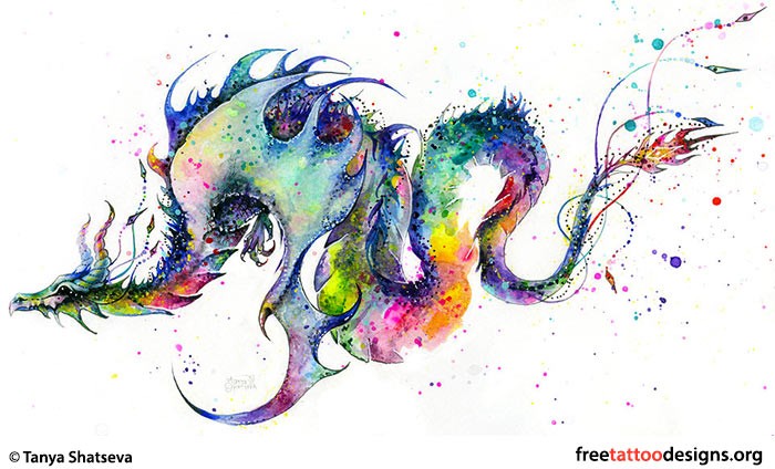 Watercolor Dragon Tattoo Design