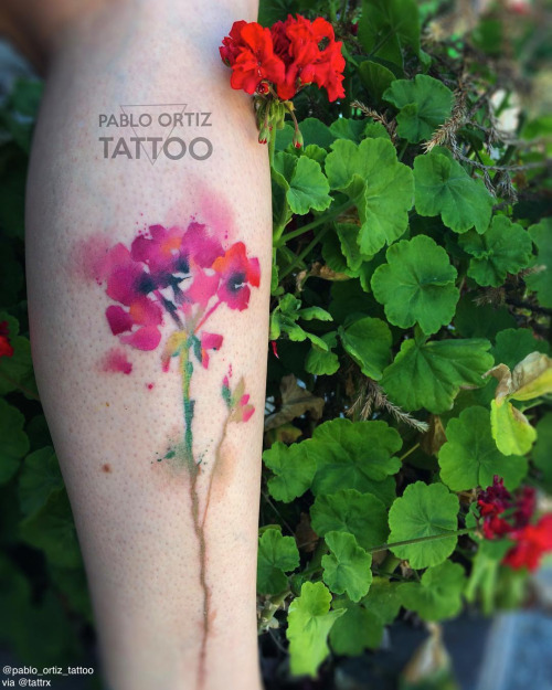 Watercolor Geranium Tattoo On Right Forearm