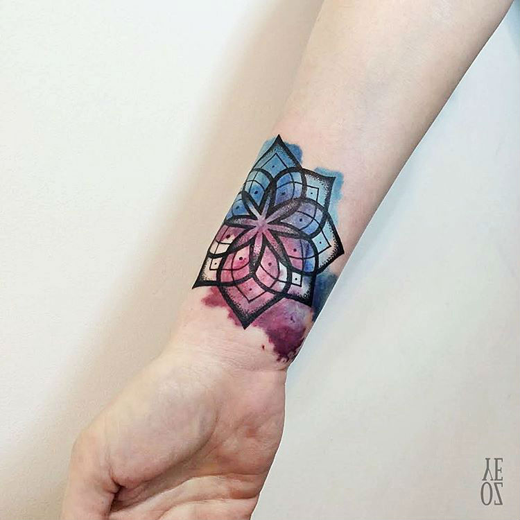 Watercolor Mandala Flower Tattoo