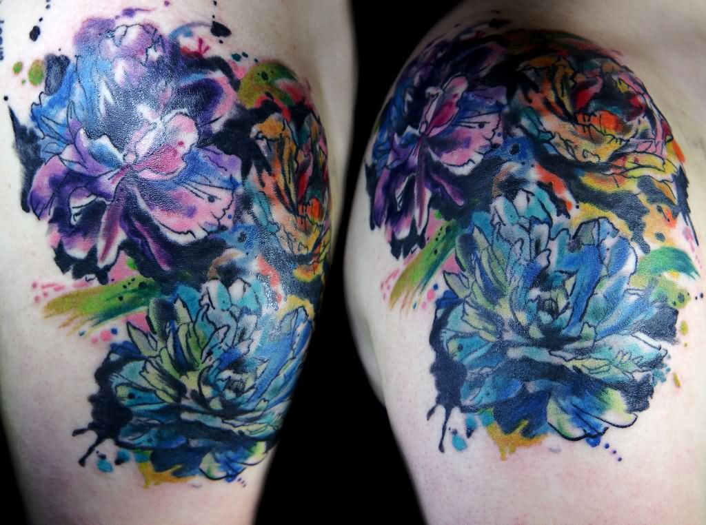 Watercolor Peony Flower Tattoo Design For Shoulder
