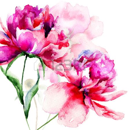 Watercolor Peony Flowers Tattoo Design