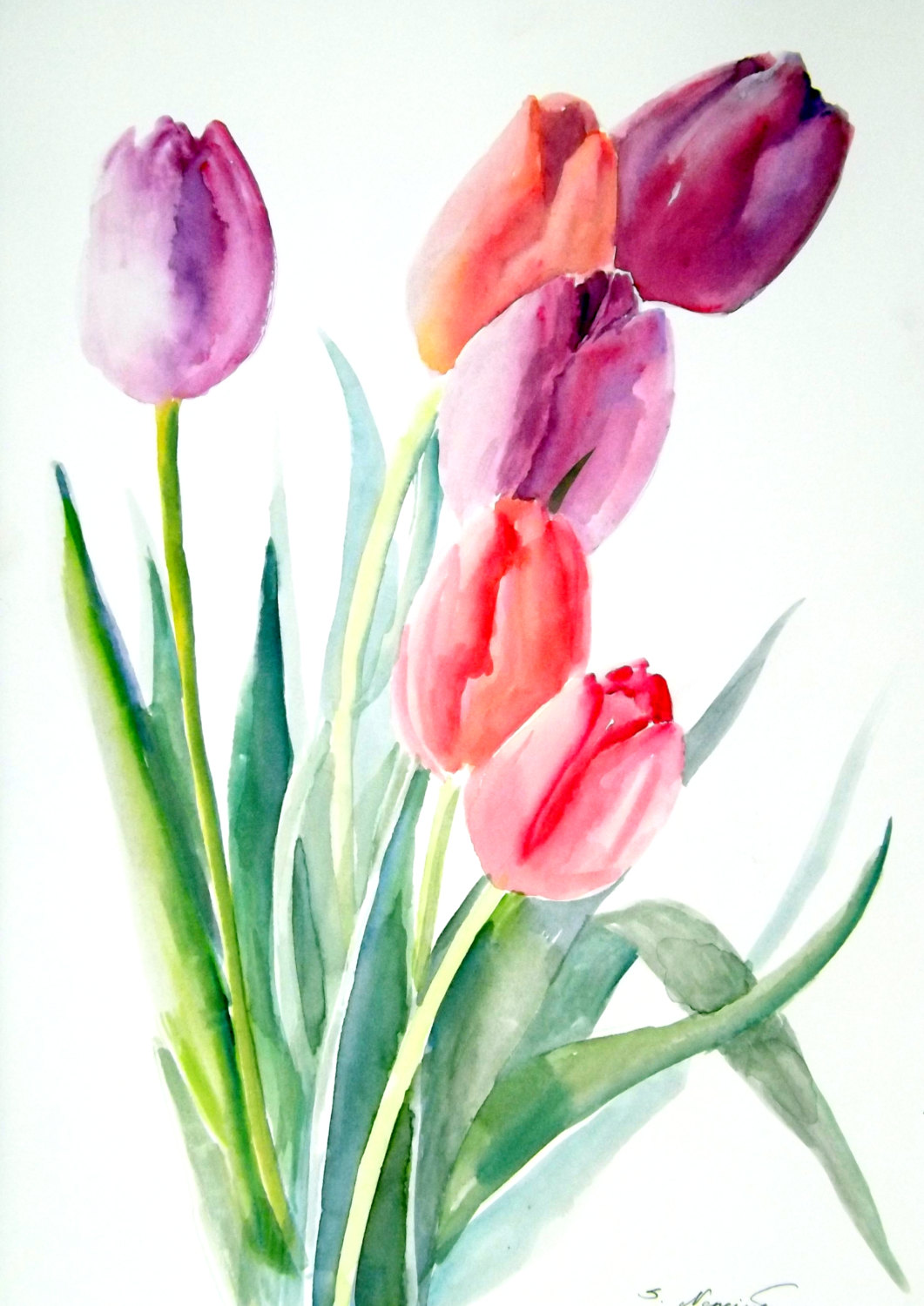 Watercolor Tulip Flowers Tattoos Design