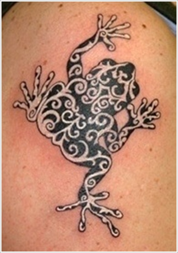 White And Black Frog Tattoo On Shoulder